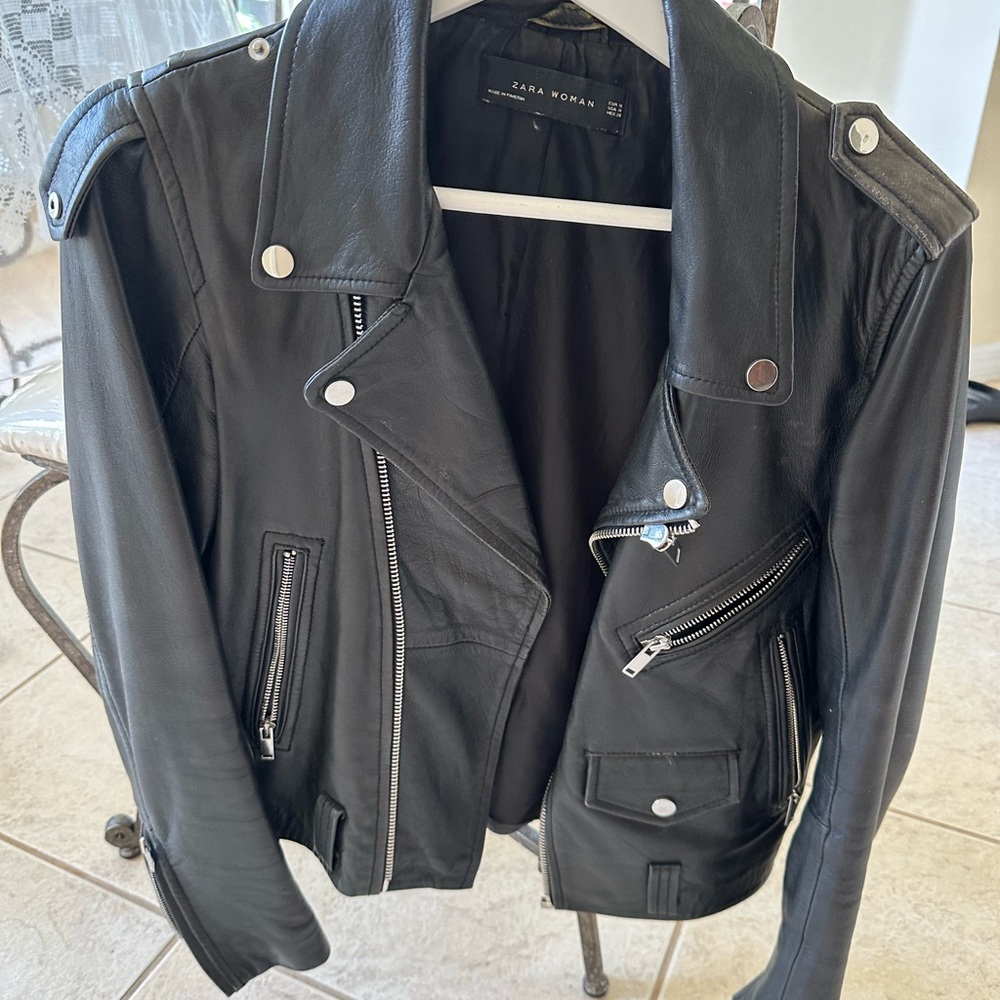Zara Woman Black Jacket Medium genuine leather